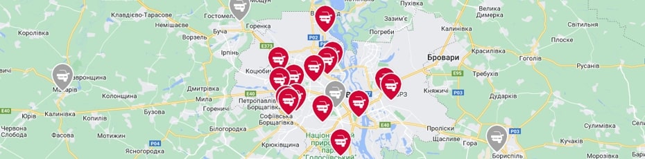 Сертифікація автотомобіля Київ випробувальні лабораторії Центр-Авто карта