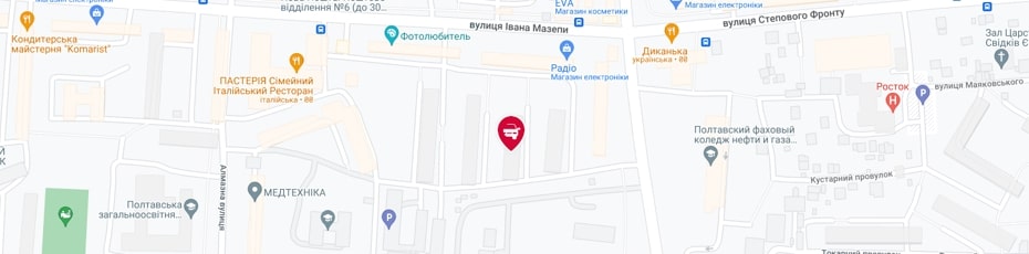 Техогляд авто Полтава ОТК випробувальні лабораторії Центр Авто карта
